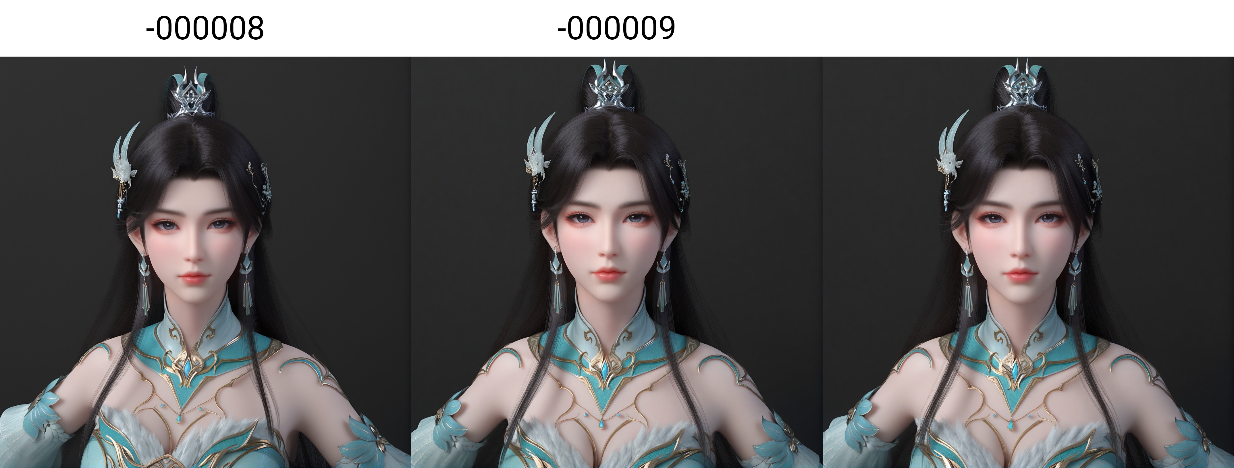 (score_9),upper body,<lora:古熏儿2-apony-000008:0.85>,guxuner,1girl,solo,long hair,hair ornament,earrings,ponytail,hair tie,black hair,jewelry,single hair bun, gold accessory,detached collar,jewelry,dress,detached sleeves,mature_female,collarbone,large breasts,cleavage,BREAK<lora:Expressive_H-000001:0.8>,light blush,Expressiveh,looking at viewer,front view,<lora:e肤色滑块:0.25>,fair_skin,(pale skin),ultra-detailed skin texture,detailed textures,<lora:皮肤凹痕:1.2>,BREAKsimple background,black background,<lora:e色温:0.25>,4K ultra HD,sharp focus,high detail,high contrast,