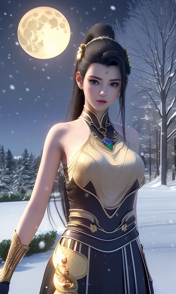 <lora:378-DA-大主宰-唐芊儿:0.8>,(,1girl, ,best quality, ),looking at viewer,ultra realistic 8k cg, picture-perfect face, flawless, clean, masterpiece, professional artwork, famous artwork, cinematic lighting, cinematic bloom, fantasy, dreamlike, unreal, science fiction, ((,1girl, pov,))(((,tree, 1girl, full moon,snowing,snow ,solo,     solo focus,  long_hair, looking_at_viewer,  )))  (rich:1.4,)     prestige, luxury, jewelry, diamond, gold, pearl, gem, sapphire, ruby, emerald, intricate detail, delicate pattern, charming, alluring, seductive, erotic, enchanting, hair ornament, necklace, earrings, bracelet, ,