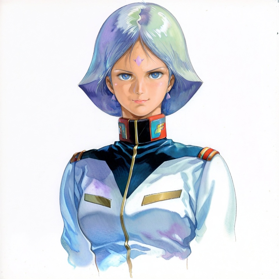 masterpiece, best quality,(white background:1.2),looking at viewer,SOLO,simple background,    yoshikazu_yasuhiko_style, gundam_the_origin_style, manga_style, traditional media, retro artstyle,1girl, <lora:安彦良和gto风格-ILL:0.8>