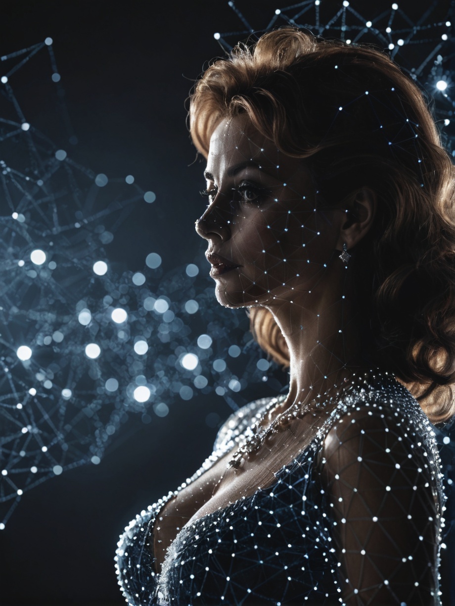 dataviz style,  the silhouette of a young sofia loren rendered as a mesh grid,  datapoints on Tensor.Art