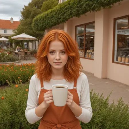 in a coffe shop,  ginger hair,  Zuzy on Tensor.Art