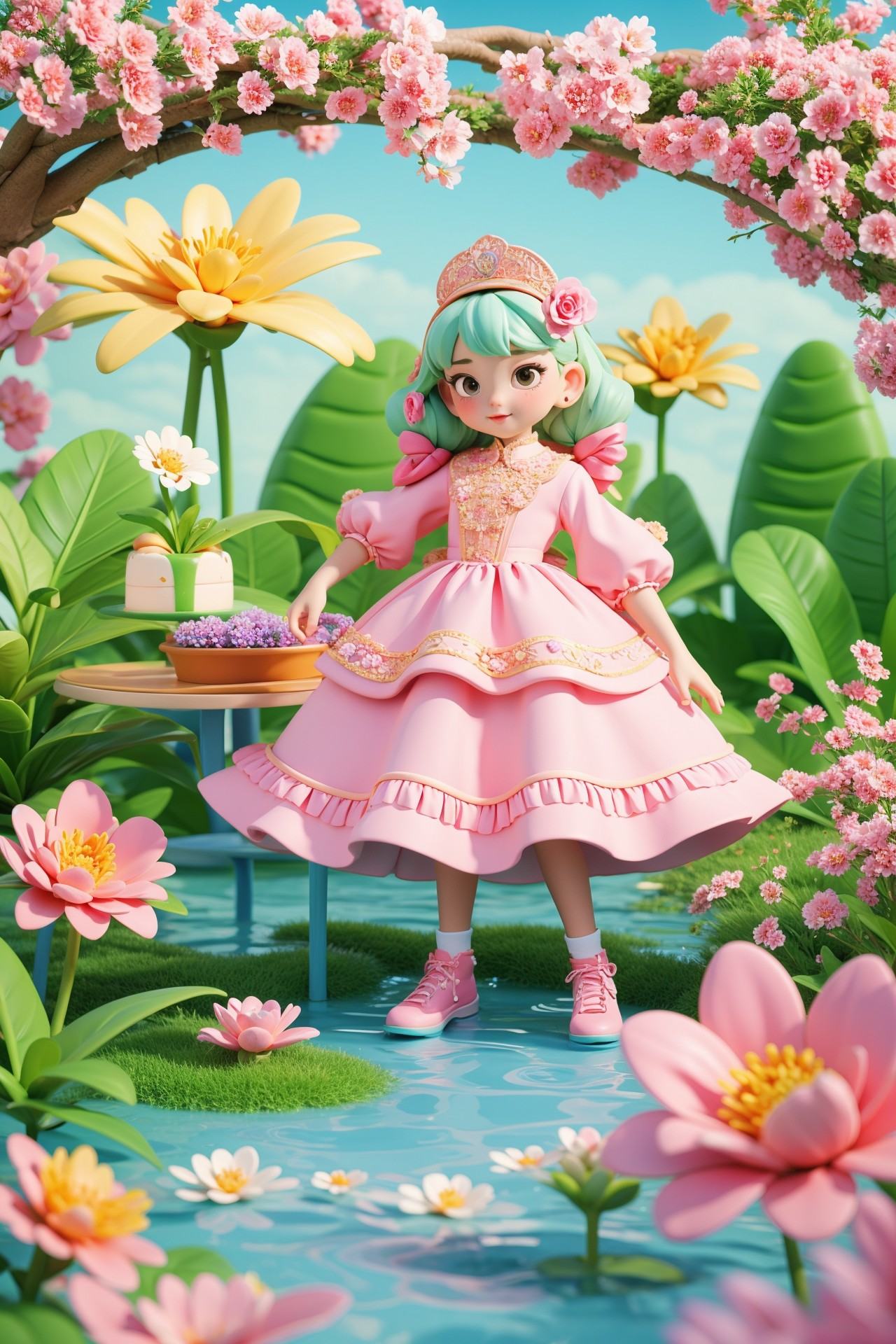 "Masterpiece, best quality, featuring 2 girls and 1 boy in a lush, impressionistic style floral garden. The girls are dressed in cute Lolita fashion, adorned with intricate floral patterns and delicate accessories, while the boy wears a charming, vintage-inspired outfit. They are captured in a cowboy shot, standing among blooming flowers with vibrant colors and detailed textures. The scene exudes an aesthetic beauty, with amazing quality and beautiful colors that highlight the harmonious blend of nature and fashion."