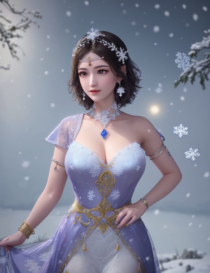 ultra realistic 8k cg, flawless, clean, masterpiece, professional artwork, famous artwork, cinematic lighting, cinematic bloom, perfect face, beautiful face, fantasy, dreamlike, unreal, science fiction,   lace, lace trim, lace-trimmed legwear, luxury, jewelry, diamond, gold, pearl, gem, sapphire, ruby, emerald, intricate detail, delicate pattern, charming, alluring, seductive, erotic, enchanting, hair ornament, necklace, earrings, bracelet, armlet,halo,autumn,((,1girl, pov,best quality, ))  , ((((1girl, solo,outdoors, large breasts,,snowflakes,  snow, snowing,   ))))    <lora:DA_BaiCai:0.7>