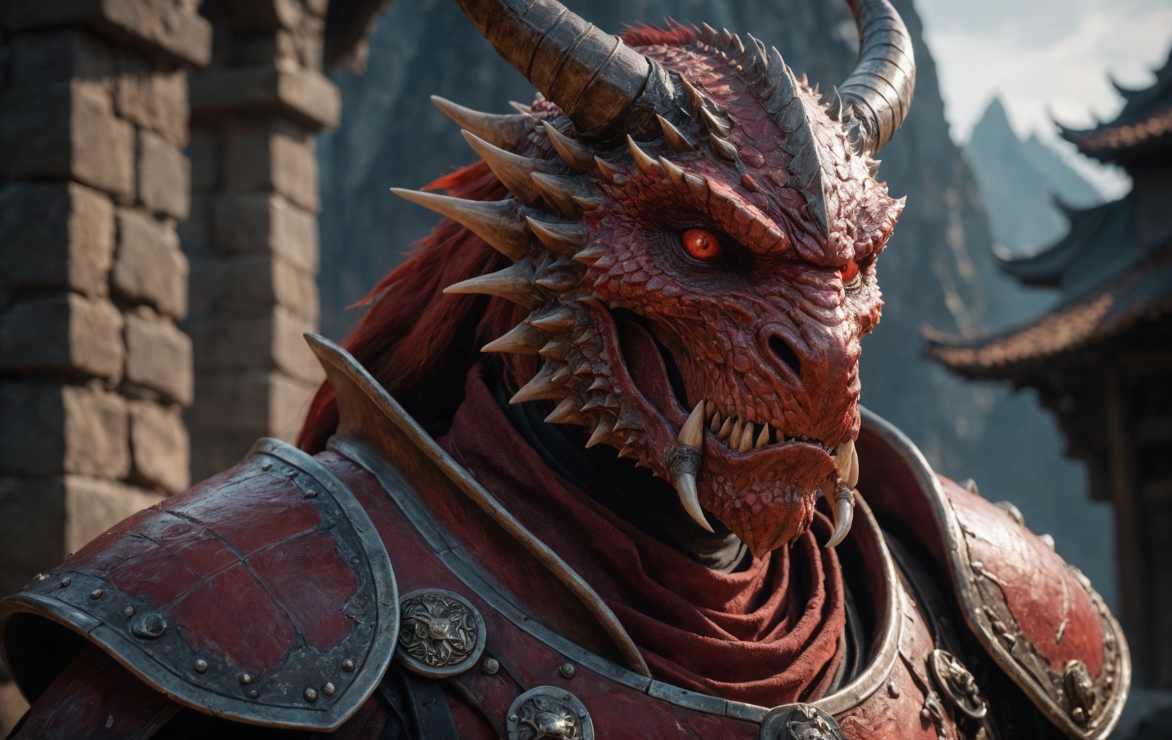 cinematic film still,  close up,  photo of a red Dragonborn on Tensor.Art