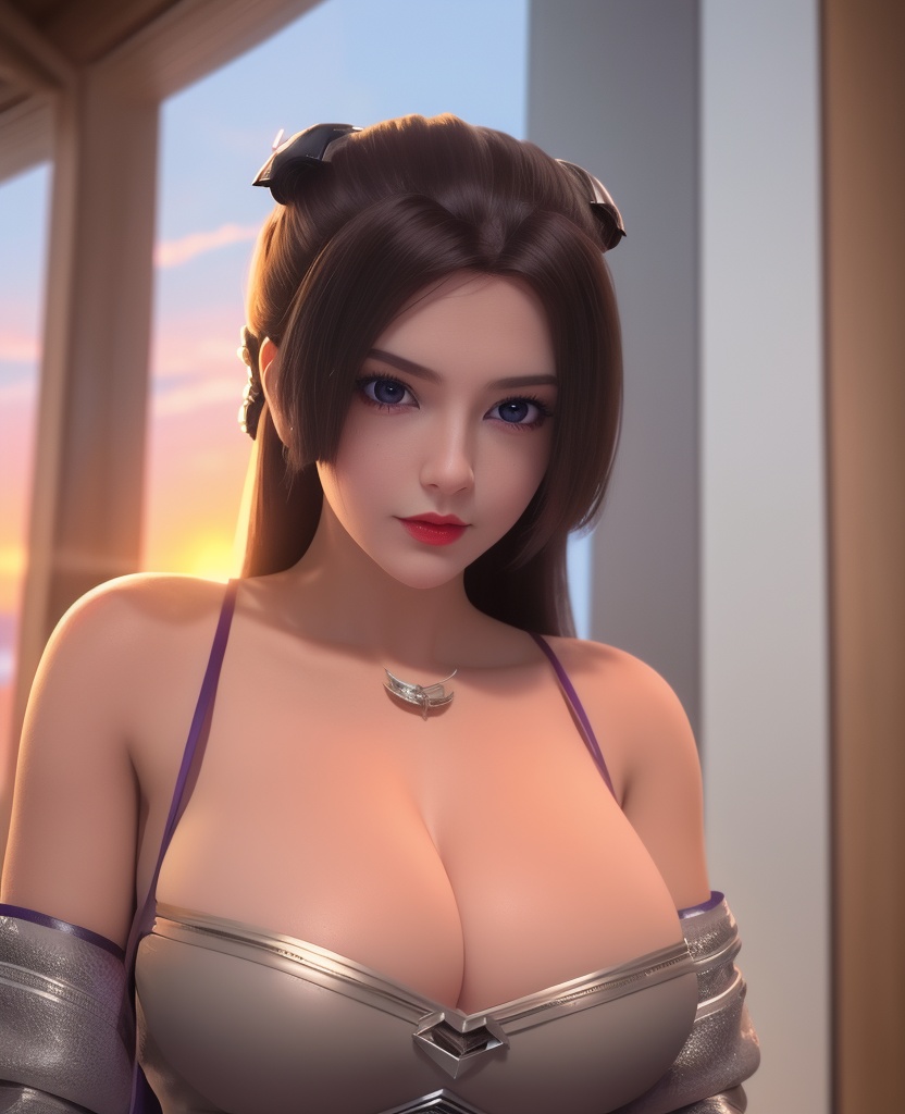 <lora:569-DA-星辰变-朔燕:0.8>(,1girl, ,best quality, ),looking at viewer,masterpiece, (( , )),, realistic,science fiction,mole, ultra realistic 8k cg, , sun,sunset, (cleavage), (),