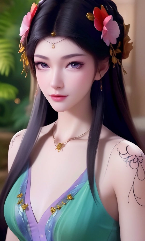 (,1girl, ,best quality, ),looking at viewer, <lora:408-DA-凡人修仙传-卓如婷:0.8> ,,ultra detailed background,ultra detailed background,ultra realistic 8k cg,, ,masterpiece, (( , )),ultra realistic 8k cgSurrounded by strange, movie perspective, advertising style, Colorful background, splash of color A beautiful woman with delicate facial features,tattoo all over body, flower arms, 