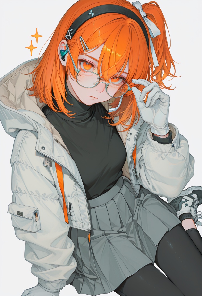 1girl,  orange eyes,  white ribbon on Tensor.Art