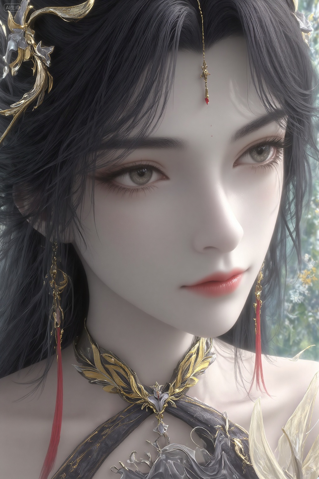 This is a highly detailed digital painting of a serene,ethereal woman with pale skin and dark,flowing hair adorned with gold jewelry. She has delicate features,full lips,and soft,almond-shaped eyes. The background is a blurred,abstract mix of blue and green hues. The style is realistic with a fantasy aesthetic.,masterpiece,best quality,astonishing quality,ultimate aesthetics,absurd,best quality,ultimate aesthetics,masterpiece,emotional masterpiece,extraordinary above all,mastery of details,, Negative prompt: ng_deepnegative_v1_75t,(badhandv4:1.2),EasyNegative,(worst quality:2),,nsfw, Steps: 30, Sampler: DPM++ 2M, CFG scale: 3.5, Seed: 172528310, Size: 1024x1536, Model hash: 062dad72b2, Model: 麦橘超然majicFlus_v1.safetensors, Denoising strength: 0, RNG: CPU, Lora 1: 20250820-1755705975731-0010, Lora Hash 1: cf2836352b, Lora Weight 1: 1.05, Lora 2: 《墨染冥照》|古风插画|唯美意境画风系列, Lora Hash 2: 0c05ef6259, Lora Weight 2: 0.7, Controlnet 0: "preprocessor: depth_anything, model: InstantX-FLUX.1-dev-Controlnet-Union-Pro-2.0, weight: 0.6, starting/ending: (0.0, 0.6), resize mode: Crop and Resize, pixel_perfect: False, control mode: Balanced, preprocessor params: (512, None, None)", vae_name: automatic