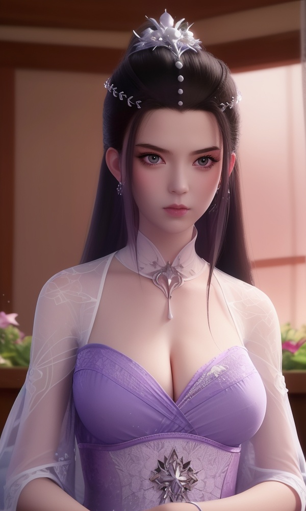(,1girl, ,best quality, ),looking at viewer, <lora:431-DA-逆天邪神-楚月婵:0.8> ,ultra detailed 8k cg,ultra detailed background,ultra realistic 8k cg,1girl, solo,(bare shoulders:0.85),(masterpiece, best quality),((oil painting style)),sexy young lady,(beautiful face and eyes),(upper body:1.5),(whole body:1.05),(single person:1.2),surrounded by flowers, (lily), roses, floret, vegetation, white, purple, purplish pink,Impressionism,colorful,(Breast size:1.3),(cleavage), 