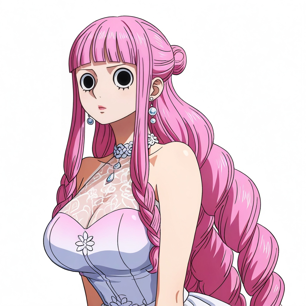 depth of field,masterpiece,best quality,very aesthetic,alternate costume,alternate costume,2024,2023,perfect composition,ultra-detailed,extreme aesthetic,masterpiece,best quality,good quality,newest,year 2024,year 2023,very aesthetic,absurdres,looking_at_viewer,colorful,1girl,solo,dress,breasts,jewelry,large breasts,earrings,bare shoulders,sleeveless,halterneck,looking at viewer,41,white_background,simple background,upper_body,<lora:佩罗娜:0.8>,perona one piece,perona\(one piece\),1girl,perona,long hair,pink hair,black eyes,drill hair,blunt bangs,