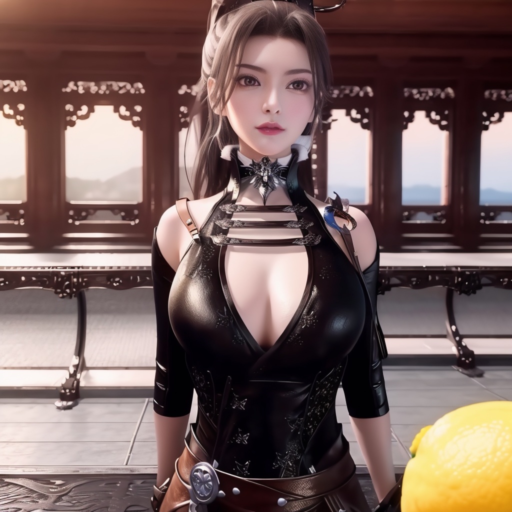 <lora:万界至尊-李雪衣-皮衣:0.8>, (,1girl, ,best quality, ),looking at viewer,  ,ultra realistic 8k cg, ,masterpiece, (( , )),,  fiction,mole, ,      , lemon blossoms,  (cleavage),,  (), ,,,