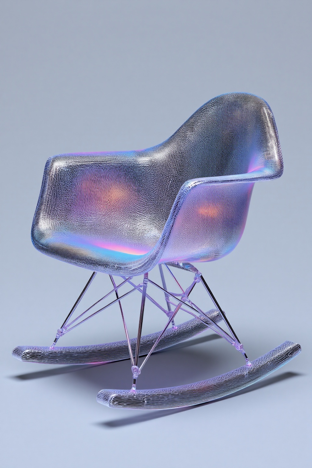 beijihui,Wireframe rocking chair with glowing blue suspension lines,