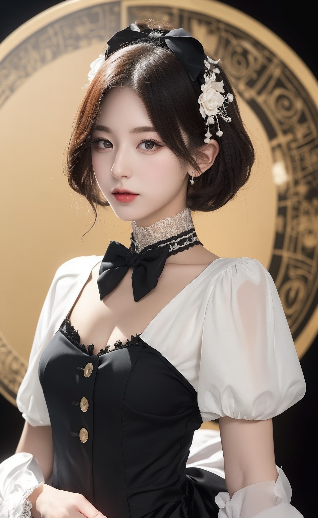 masterpiece,extremely detailed CG unity 8k wallpaper,realistic,((sfw)),1girl,solo,dark persona,illustrious,lolita fashion,(Magic Circle:1.2),Magical girl,Wand,<lora:20d:0.2>,<lora:heisi:0.2>,(bust:1.1),<lora:hyoppeu1.0.1:0.7>,short hair,