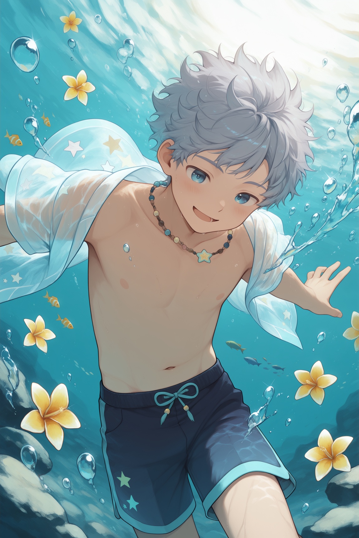 1boy,  male focus,  short messy grey hair on Tensor.Art