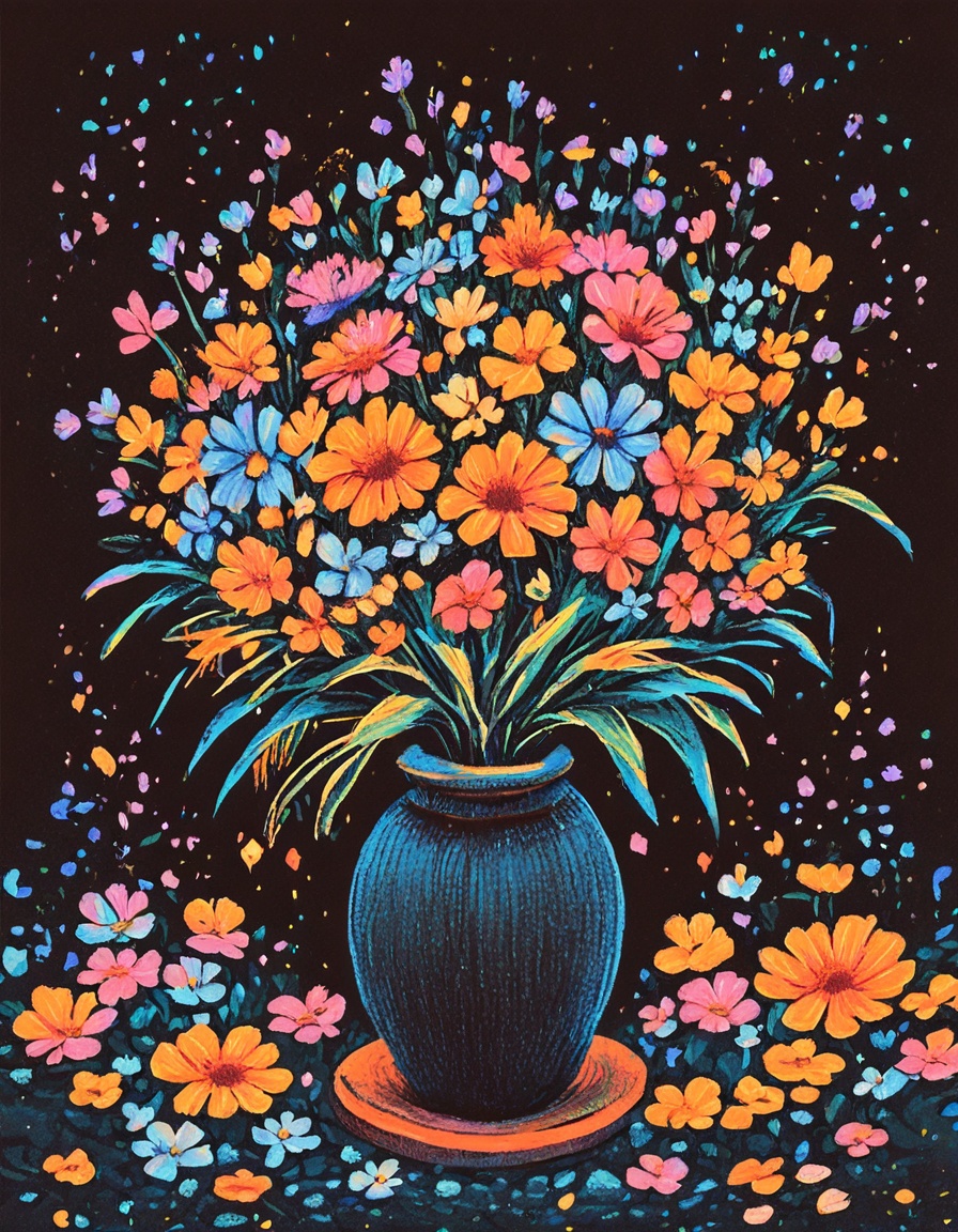 colorful flowers in a vase ncpy13 style pastels drawing ,  score_9,  score_8_up on Tensor.Art