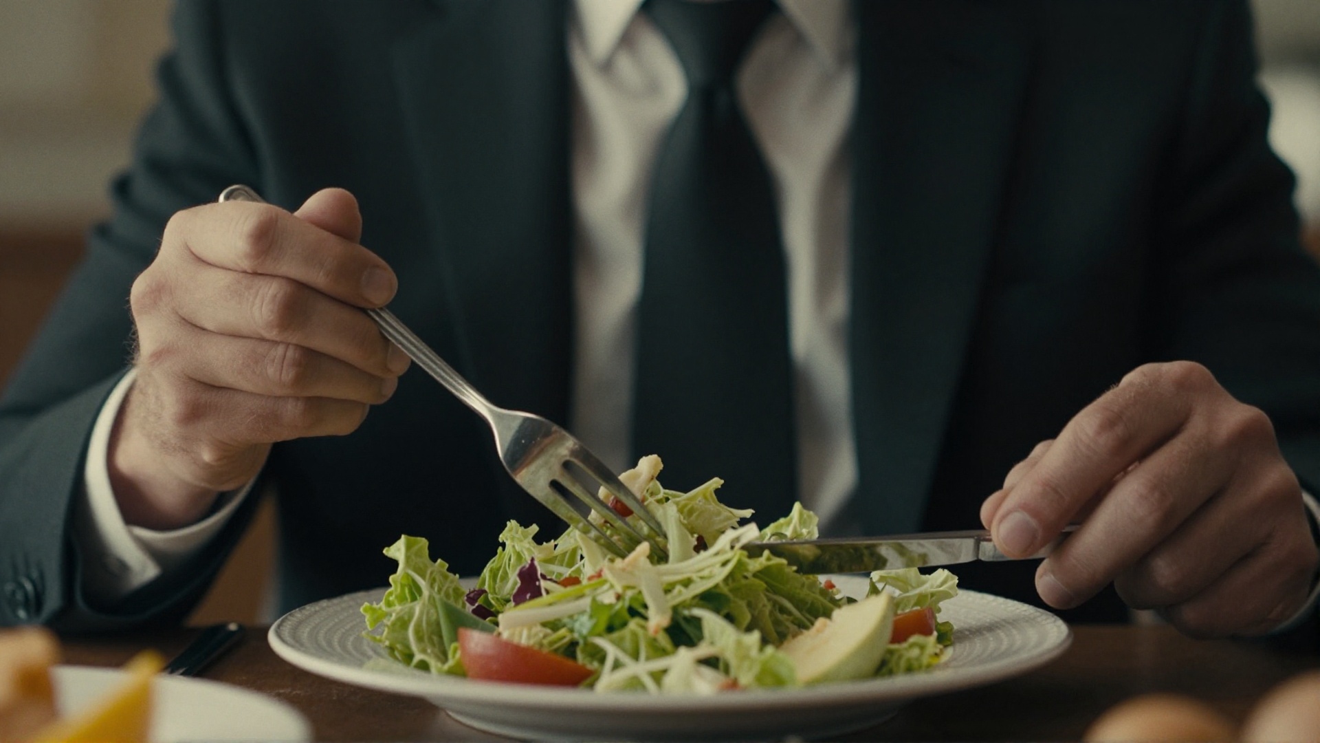 cinematic film still of detailed photorealistic cinematic style,  cinematic photography style a hand of a man in a suit ea...