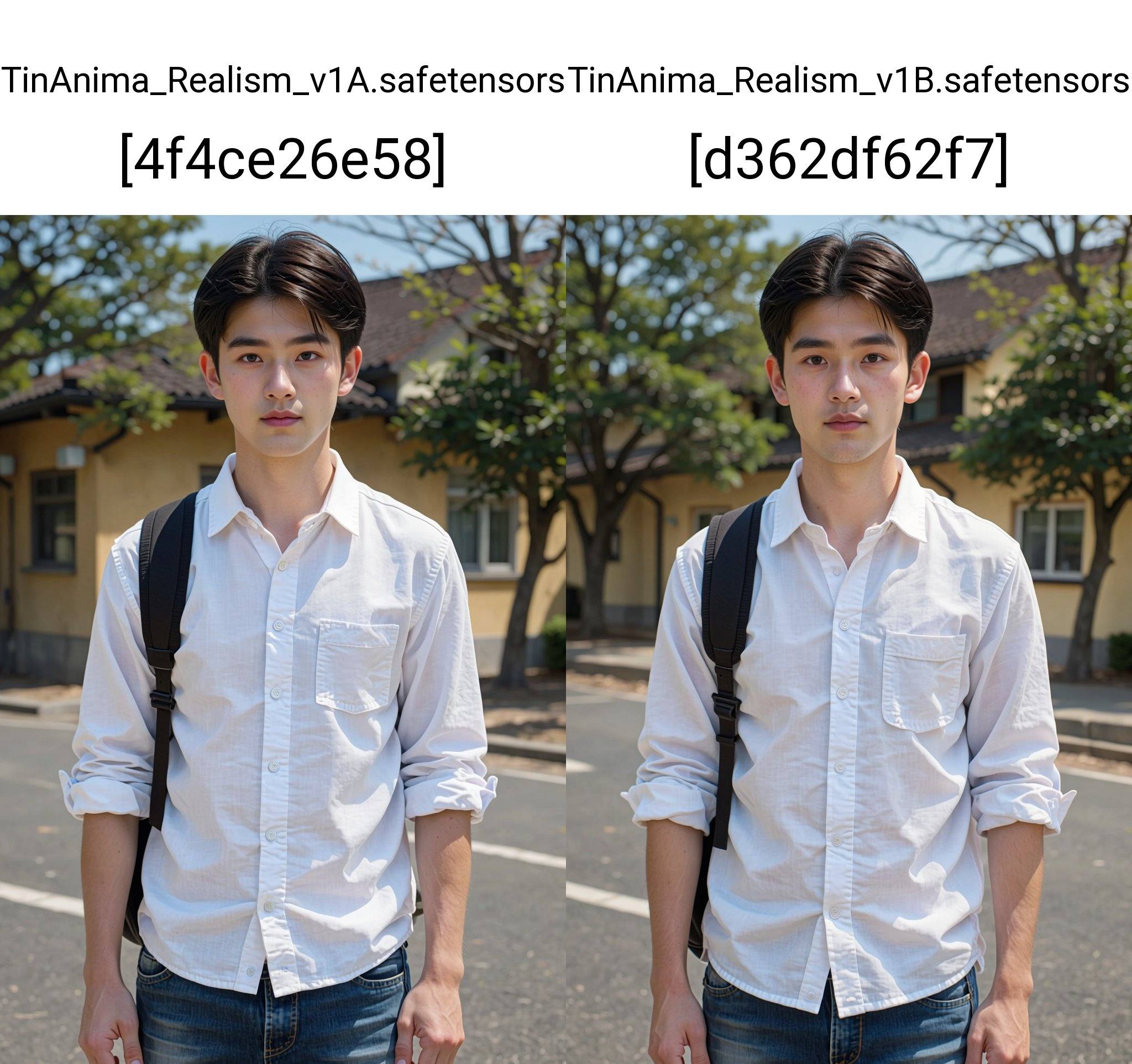 This is a photograph of a young Asian man standing outdoors on a sunny day. He has short,  dark hair and is wearing a whit...