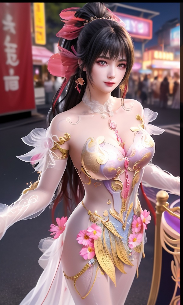 (,1girl, ,best quality, ),looking at viewer, <lora:454-DA-永劫无间-斗罗大陆-小舞:0.8> ,,ultra detailed background,ultra detailed background,ultra realistic 8k cg,, ,masterpiece, (( , )),ultra realistic 8k cgSurrounded by strange, movie perspective, advertising style, Colorful background, splash of color A beautiful woman with delicate facial features,tattoo all over body, flower arms,from above,