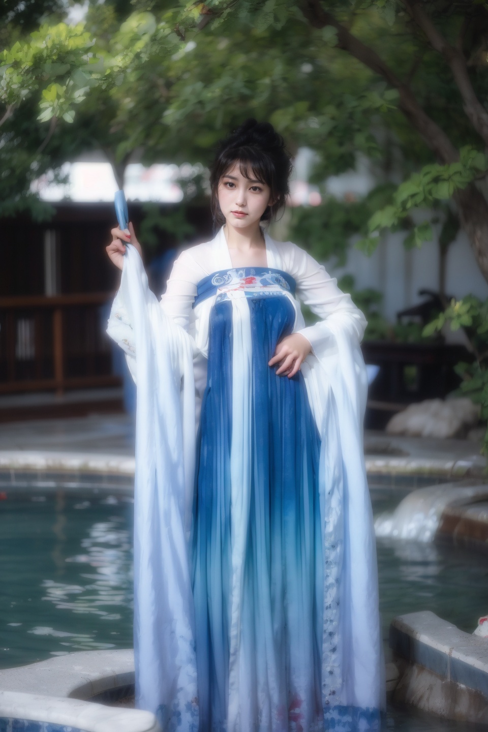 masterpiece,best quality,ultra high res,<lora:aw13xin_lora:1>,chinese clothes,hanfu,.,<lora:13lanhanfu:1>,waterpark,