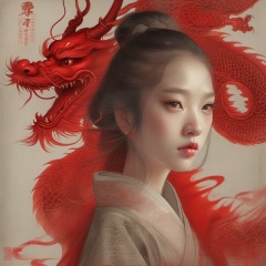 longren1,eastern dragon,red dragon,1girl,east asian architecture,solo,looking at viewer,portrait,closed mouth,<lora:hclv-000008:0.8>,