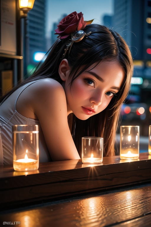Tilt-shift photo of 1girl,  Tokyo street,  night on Tensor.Art