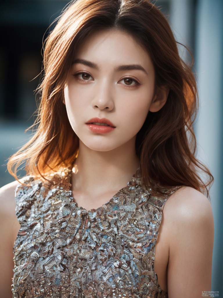 RAW photo,business magazine shoot, fashion, trend, a girl, Madigan HeckErik style, fashion and art blend, exaggeration,(8k, best quality, masterpiece), ultra-detailed, (high-detail skin)