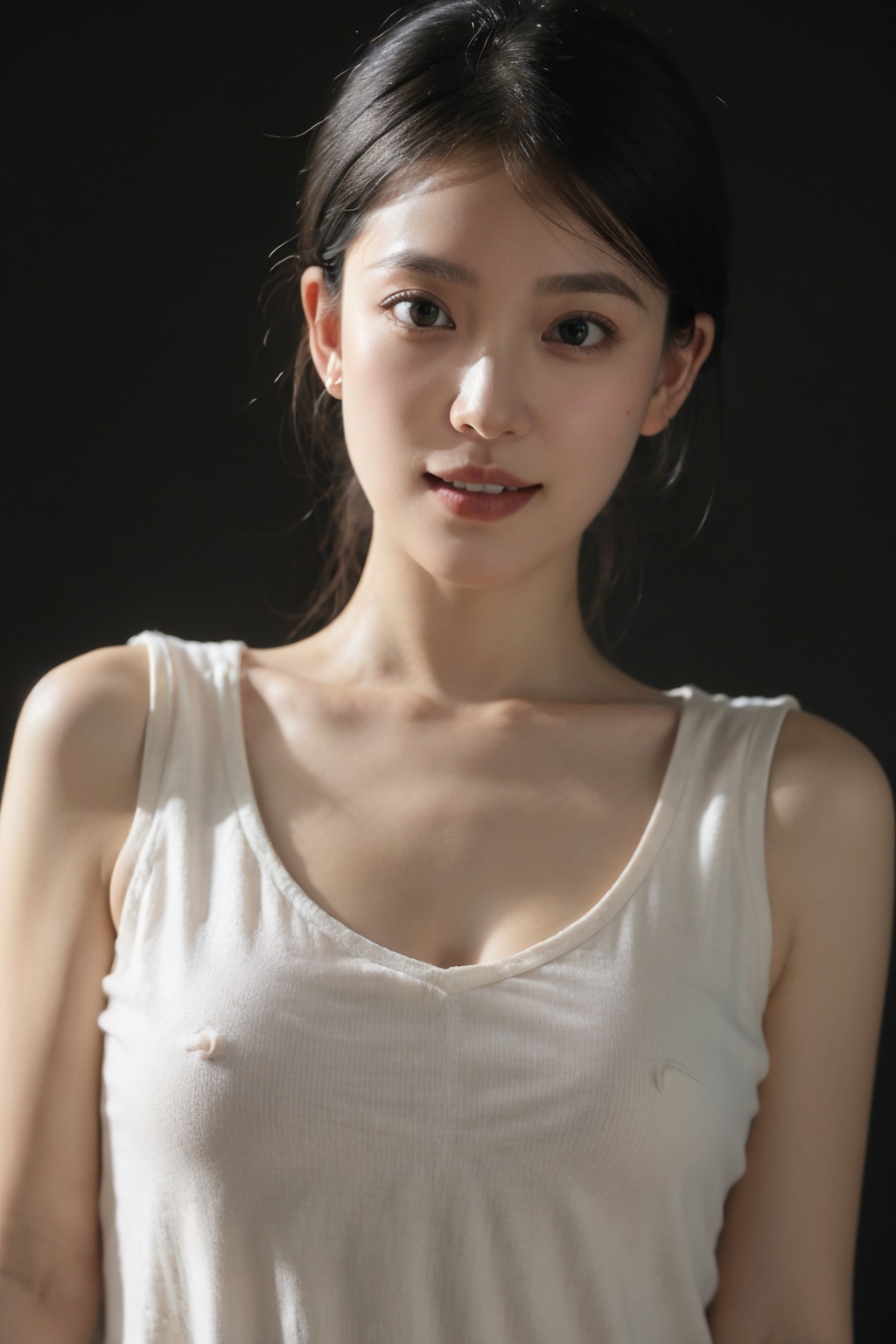 (mature female:1.1),close up,looking at viewer,solo,1 girl,medium breasts,curvy,shiny_skin,photorealistic,realistic,upper body,(master piece:1.4, best quality:1.4, fine fabric emphasis, intricate details, sharp focus, UHD, 8K, Ultra Detailed 8K CG, hyper realistic, super detailed,ultra realistic, extremely detailed CG unity 8k wallpaper, ultra high res, High quality texture, High quality shadow),(sexy, atractive),(dark photo:1.3),(dark tone low key film:1.2),(clear eyes:1.1),(wide-eyed:1.1),textured hair,textured skin,,,CtanSTTan20240831001,<lora:LEOSAM's Instant photo 拍立得_Polaroid LoRA_InspX Borderless Version:0.3>,<lora:CtanSTTan_20240831141309:0.4>