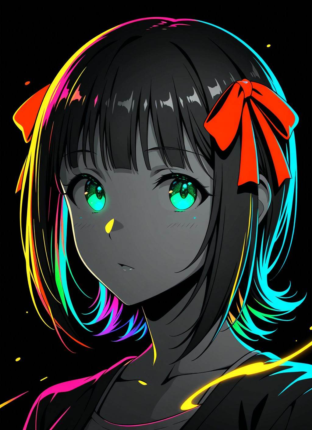 amami haruka,  limited palette,  black background on Tensor.Art