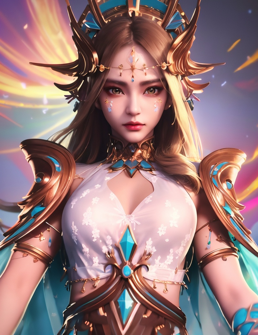 <lora:523-DA-神印王座-光明女神:0.8>(,1girl, ,best quality, ),looking at viewer,  ,,ultra detailed background,ultra detailed background,ultra realistic 8k cg,, ,masterpiece, (( , )),ultra realistic 8k cgSurrounded by strange, movie perspective, advertising style, Colorful background, splash of color A beautiful woman with delicate facial features,tattoo all over body, flower arms, from below,