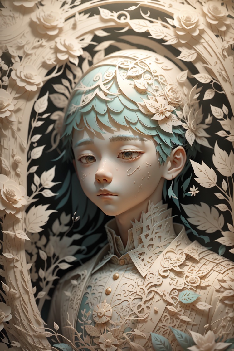 paper carving art,((1Boy)),fantasy - inspired art,digital art wonders,solo,<lora:Paper carving art纸雕艺术:1.2>,Clean background,暖色,温暖的光线,