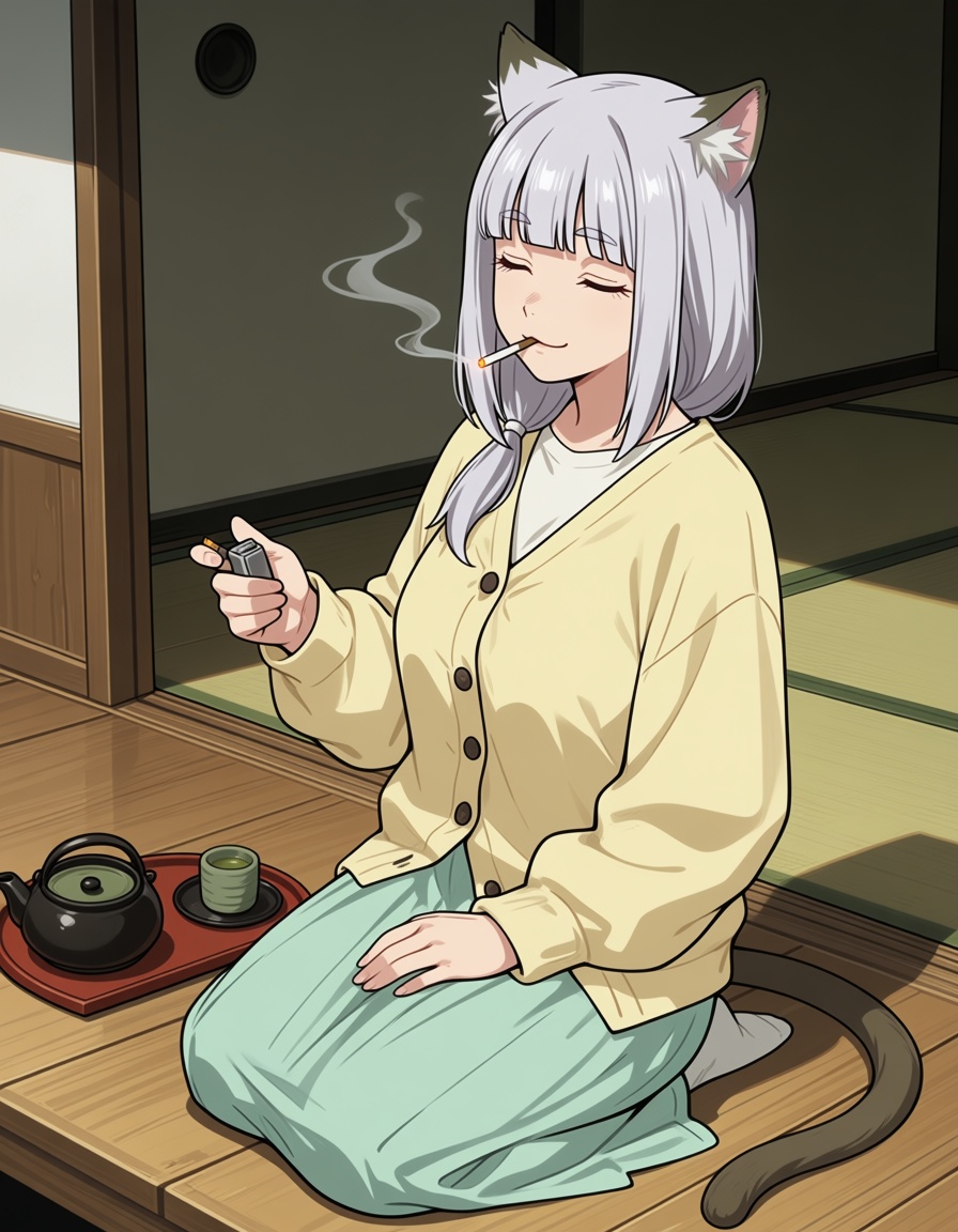 shizue satou (yani neko),  medium hair,  grey hair on Tensor.Art