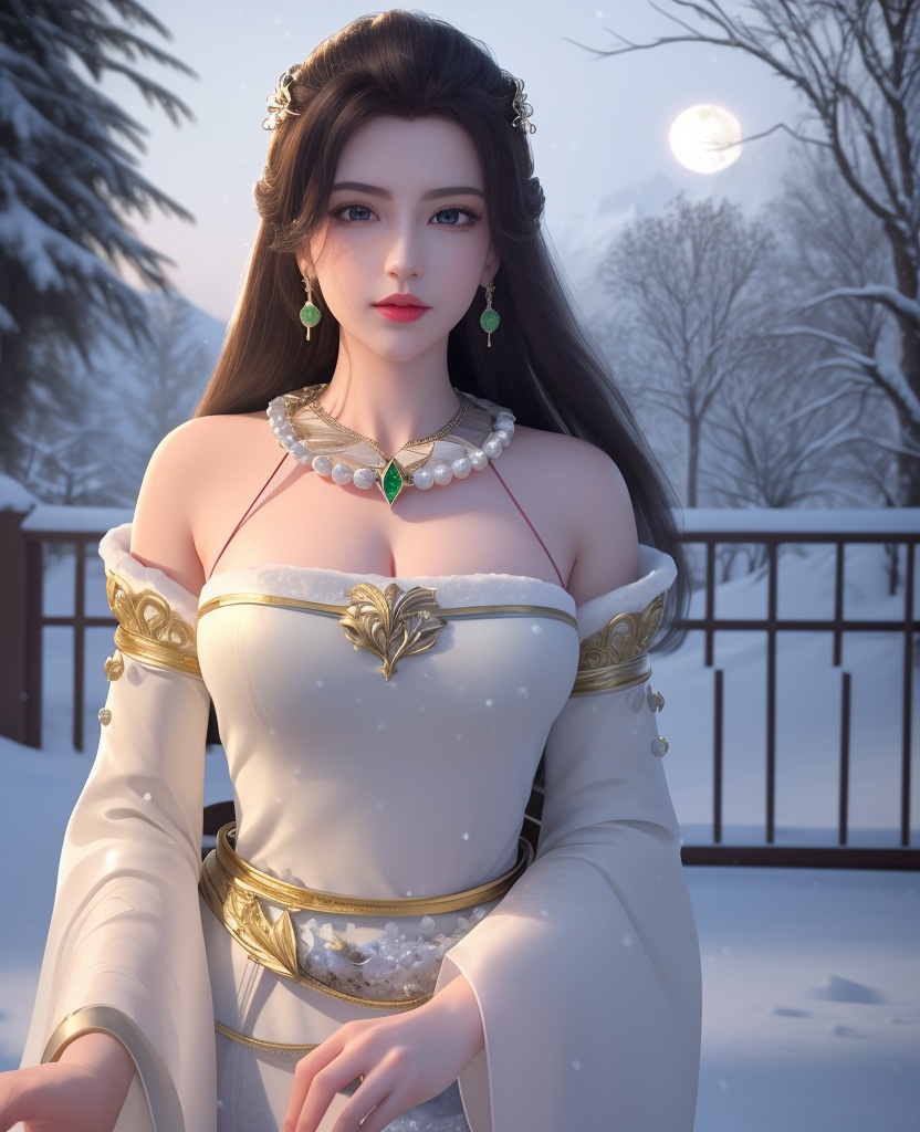 <lora:569-DA-星辰变-朔燕:0.8>(,1girl, ,best quality, ),looking at viewer,  ultra realistic 8k cg, picture-perfect face,   clean, masterpiece,     cinematic lighting, cinematic bloom, fantasy,  , unreal, science fiction, ((,1girl, pov,))(((,tree, 1girl, full moon,snowing,snow ,solo,     solo focus,  long_hair, looking_at_viewer,  )))  (rich:1.4,)     prestige, luxury, jewelry, diamond, gold, pearl, gem, sapphire, ruby, emerald, intricate detail, delicate pattern, charming, alluring, seductive, erotic, enchanting, hair ornament, necklace, earrings, bracelet, ,