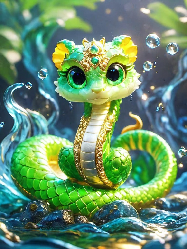 shebb,no humans,water,green eyes,tail,sitting,<lora:shebb:0.8>,, masterpiece, best quality,