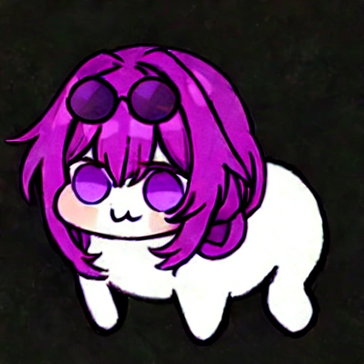 masterpiece, best quality,<lora:DoroV13:1>,doro, creature, chibi, ;3,no humans,<lora:kafka:0.8>,kafka (honkai: star rail),1girl,solo,eyewear on head,purple hair,long hair, purple eyes,simple background, 