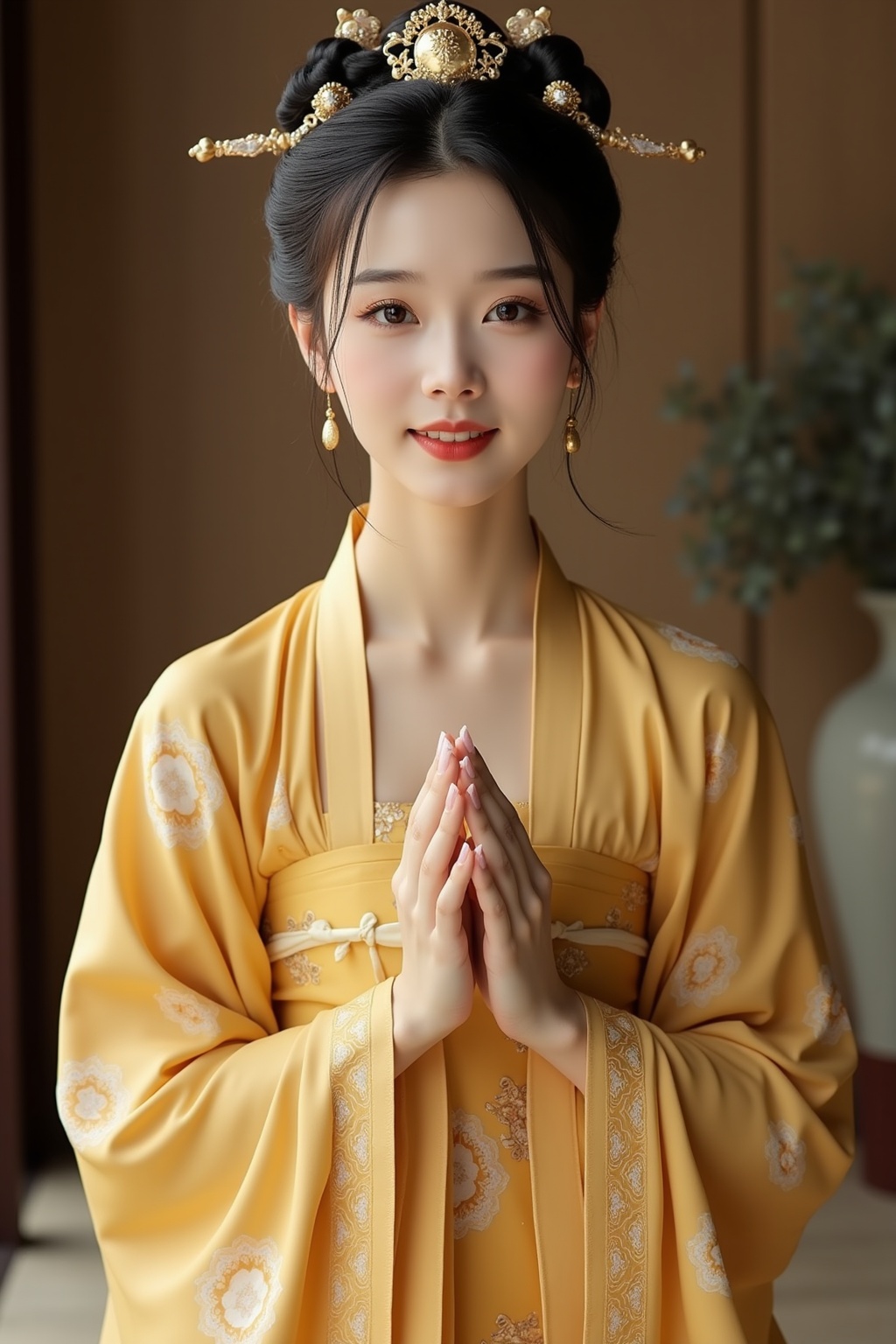 Classical beauty,  Asian girl,  a woman wearing a Tang Dynasty Confucian robe with large sleeves on Tensor.Art