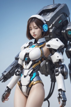 1 girl,solo,korean_text,clear skin texture,colorful,masterpiece,best quality,absurdres,medium breasts,full_shot,mecha clothes, robot girl,
