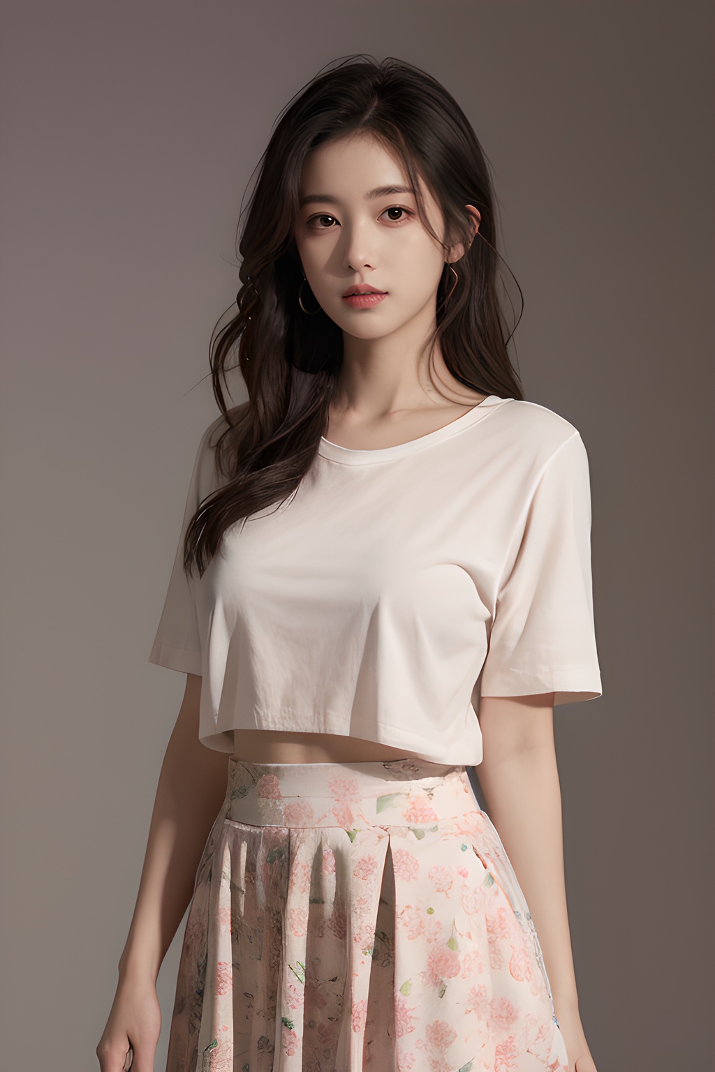 <lora:0818_02:0.7>,simple background,pink_floral_skirt,, 1girl,realistic,masterpiece, best quality, photorealistic, HDR,detail