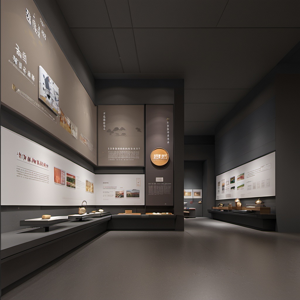 BOWUGUANkongjian,Dark walls, grey floors, square panels, dark Spaces, window booths, square booths, masterpiece,High quality,4K,professional lighting,VRAY rendering
