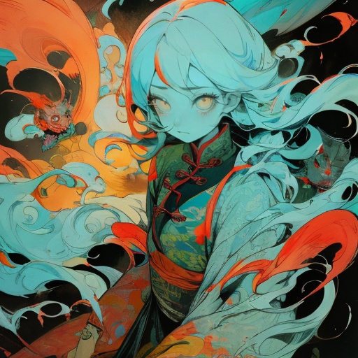 masterpiece,best quality,comic,Vivid Colors,Technicolor,1girl,chinese style,(horror atmosphere:0.6),(horror novel:0.5),<lora:FF_20231229002002-000005:0.5>,