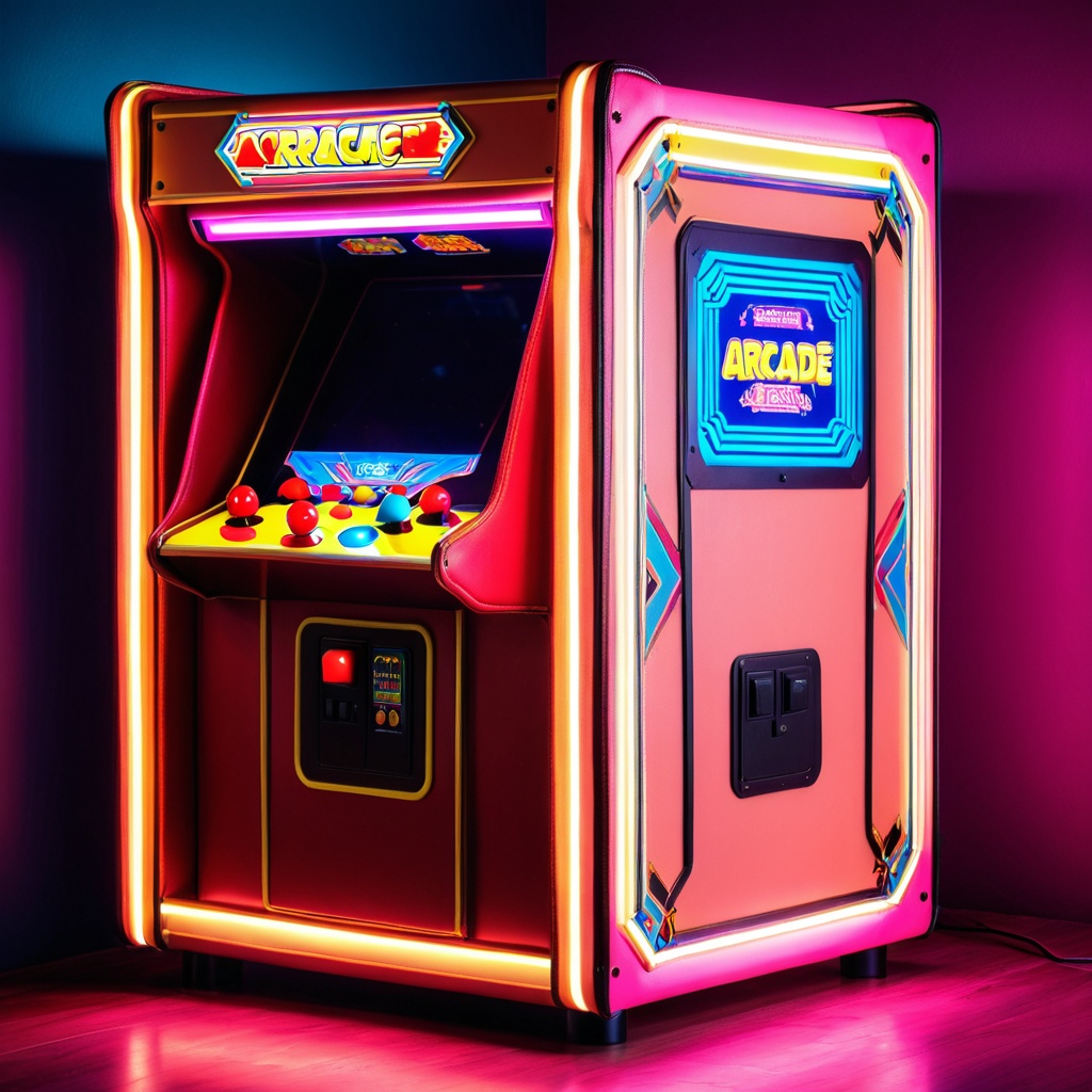 sceneretroarcad,  a leather handbag,  retro arcade room on Tensor.Art