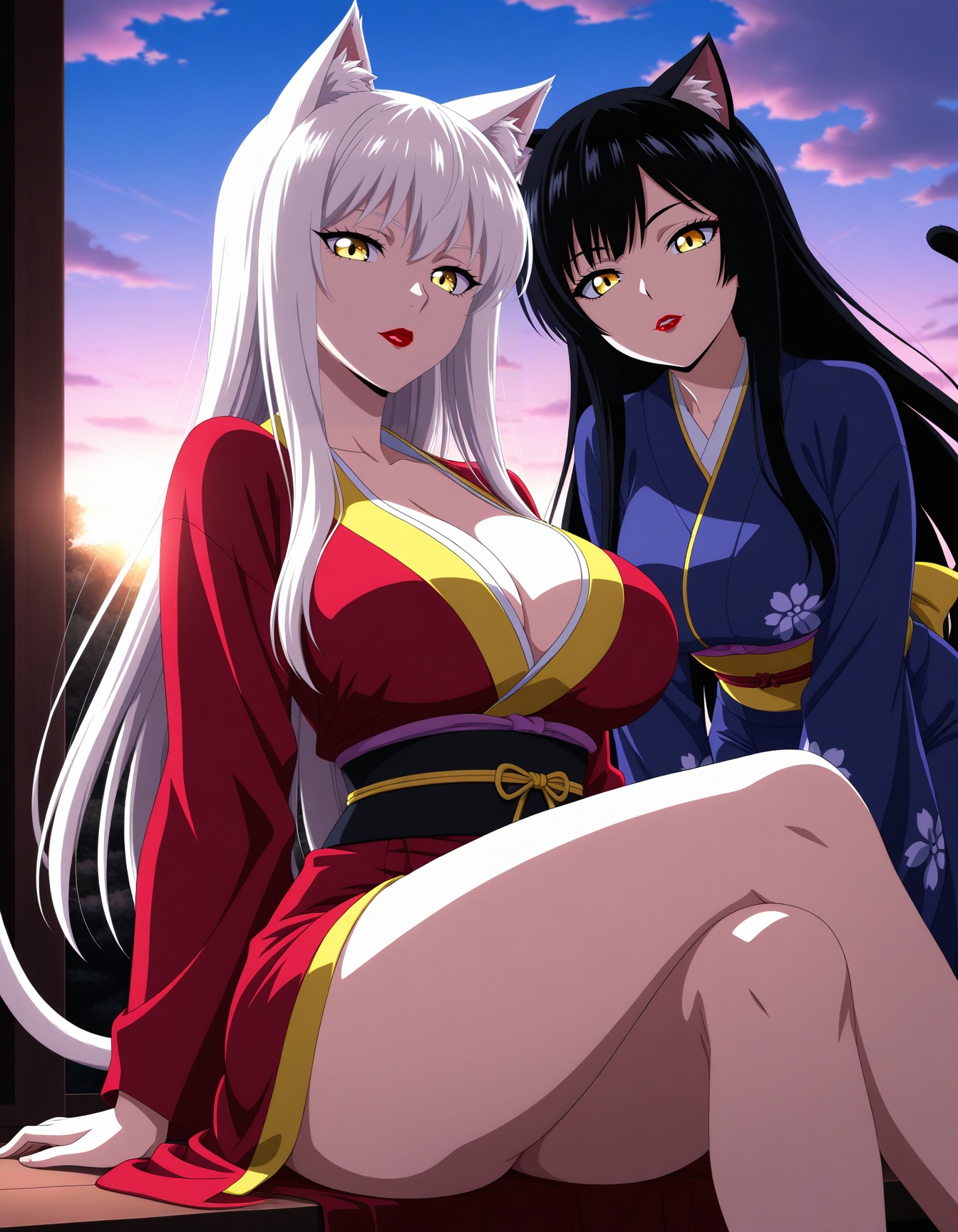 anime coloring,  2girls,  clouds on Tensor.Art