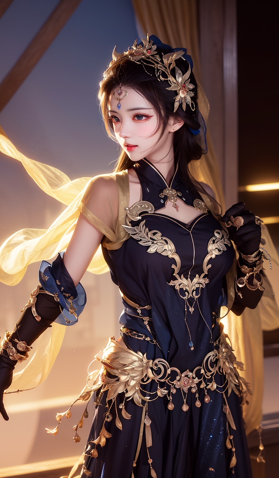 (Masterpiece), Super Clear Wallpaper, Super Resolution, Super Fine Details, ( ( (Girl))), Illustration, Texture, Flying Hair, Splash, Headscarf, Detailed Eyes, Detailed Clothing, Dangerous, Sweet, Cute, Temptation, Wide Angle Lens, Colorful, Mechanical, Glass, Dance