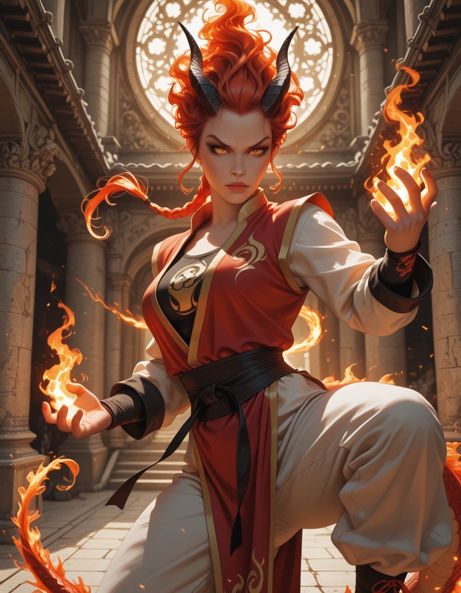 fire magic,  firebender,  female martial artist on Tensor.Art