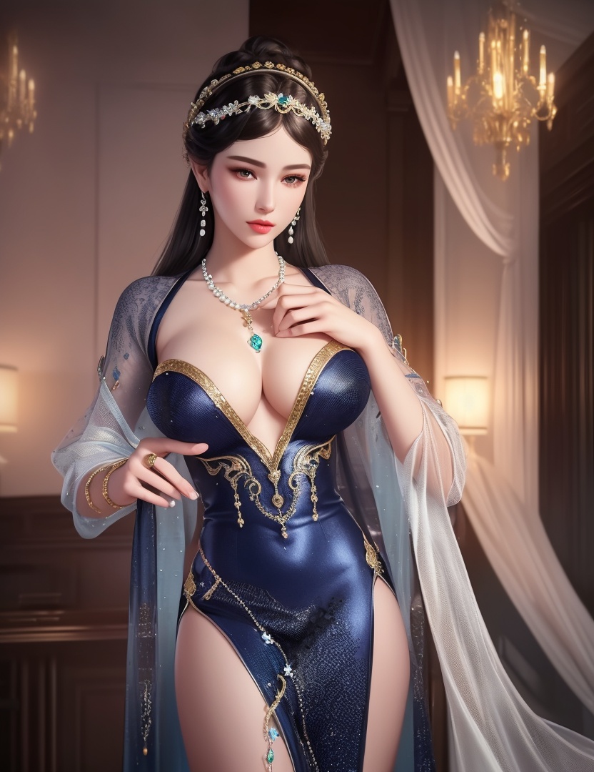 ultra realistic 8k cg, picture-perfect face, flawless, clean, masterpiece, professional artwork, famous artwork, cinematic lighting, cinematic bloom, perfect face, beautiful face, fantasy, dreamlike, unreal, science fiction,  beautiful clothes, lace, lace trim, lace-trimmed legwear,  (rich:1.4), prestige, luxury, jewelry, diamond, gold, pearl, gem, sapphire, ruby, emerald, intricate detail, delicate pattern, charming, alluring, seductive, erotic, enchanting, hair ornament, necklace, earrings, bracelet, armlet,halo((,1girl, pov,))(((,  1girl,  solo,looking at viewer, ))),(((1girl, solo, dress, jewelry,large breasts, )))<lora:DA_WhiteSnakeGreenSnake:0.7>