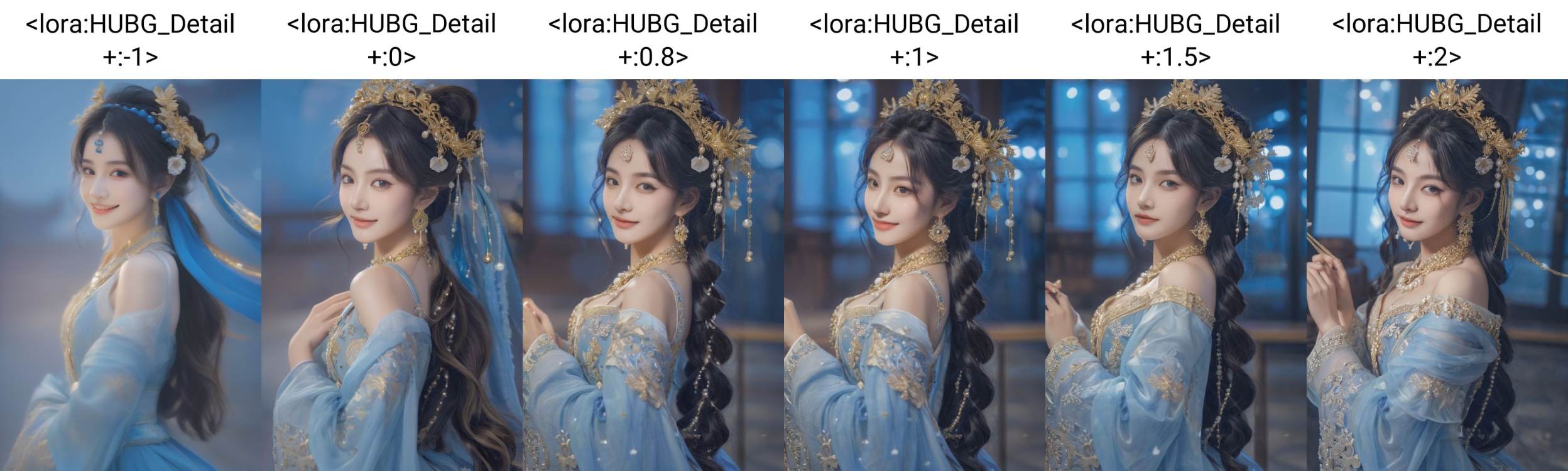 HUBG_Rococo_Style(loanword), 1girl, hanfu, Portrait of noble and graceful goddess, dressed in blue and gold, elaborate coiffure hairstyle, dark hair, decoration, 16K, UHD, HDR, Brilliant scene with bright lights, mist, numerous decorations, joyful atmosphere, light smile,HDR, IMAX, 8K resolutions, ultra resolutions, magnificent, best quality, masterpiece,cinematic scenes, cinematic shots, cinematic lighting, volumetric lighting, ultra-detailed,<lora:HUBG_Detail +:-1>  <lora:HUBG_Mecha_Armor SDXL v1.0:0.6> <lora:HUBG_MEINIANG SDXL v1.0:0.8>