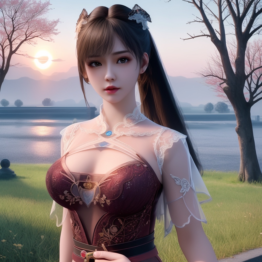<lora:799-DA-神墓-楚钰:0.8>, (,1girl, ,best quality, ),,  ,, ultra realistic 8k cg,,masterpiece, (( , )), fiction,mole,  ,     ,see-through, lace, (cleavage),, (((, solo, sun, , bare_tree, )))