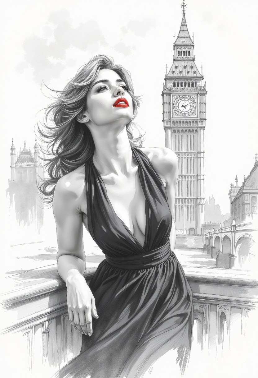 Pencil drawing,  black and white,  pencil strokes on Tensor.Art