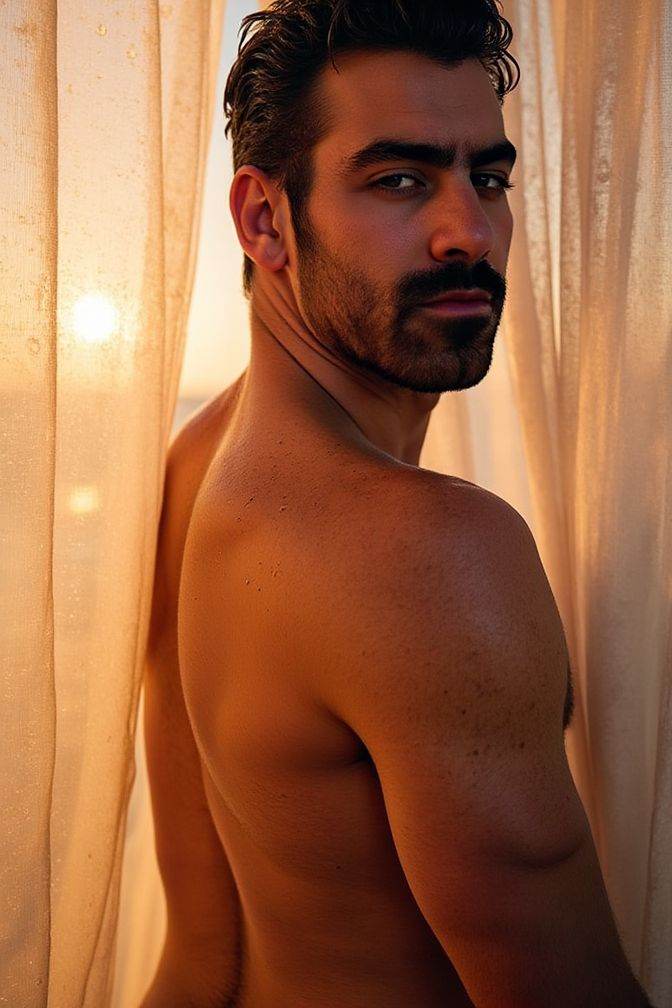 Nyle Dimarco ,  professional photo with an analog Canon photo camera,  making erotic photo-shots for gay magazine. water d...