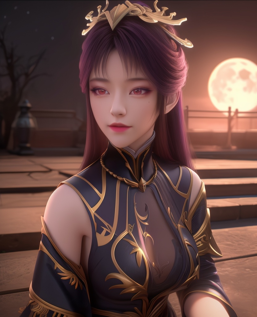 <lora:598-DA-百炼成神-毒血夫人:0.8>(,1girl, ,best quality, ),looking at viewer,masterpiece, (( , )),, realistic,science fiction,mole, ultra realistic 8k cg, moonlight,full moon,