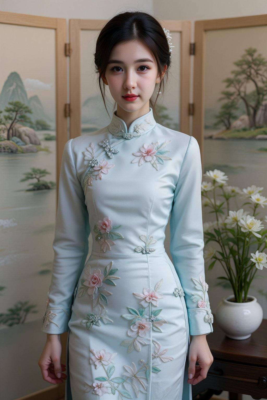 This is a beautiful,  professionally lit portrait of a young East Asian woman. Here's a detailed description:**The Subject...